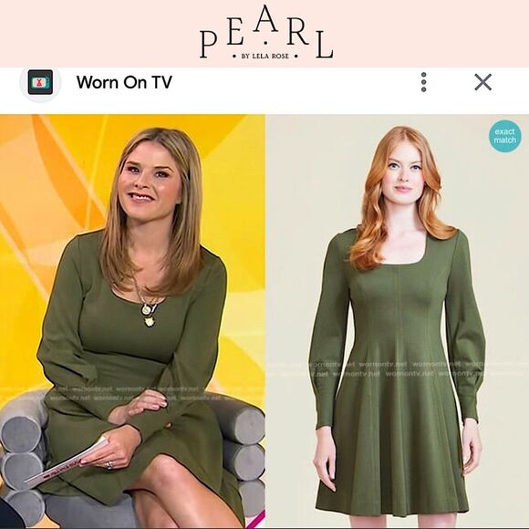 Pearl by Lela Rose Ponte Square Neck Dress Olive Green Long Sleeve A Line 0 Rare - Picture 2 of 16